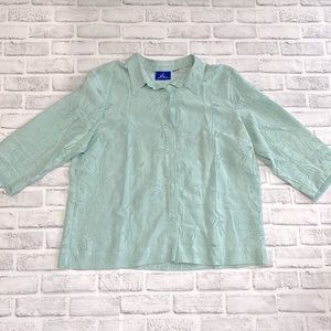 JH Collections collared blouse button down - turquoise breathable & translucent
